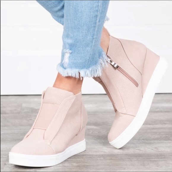Shoes - Blush Wedge Sneakers, Size: 10